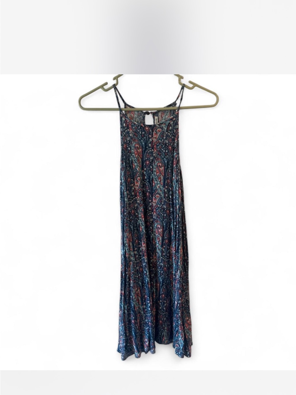 American Eagle Outfitters Blue Paisley Midi Dress with Red Accents